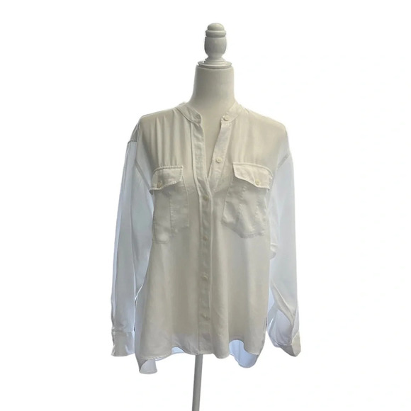 Zara White V-Neck Button Down Long Sleeve Shirt Sz XS oversized fits like L/XL - Picture 1 of 10